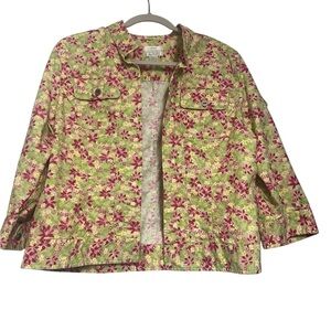 Christopher & Banks Linen Blend Floral Jacket XL 3/4 Sleeves